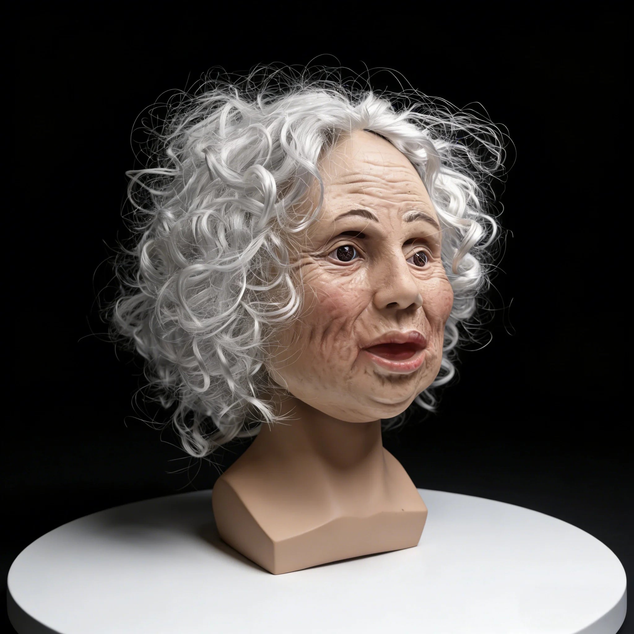 Women's Elderly Character Mask – Full Face White Curly Hair Halloween Party