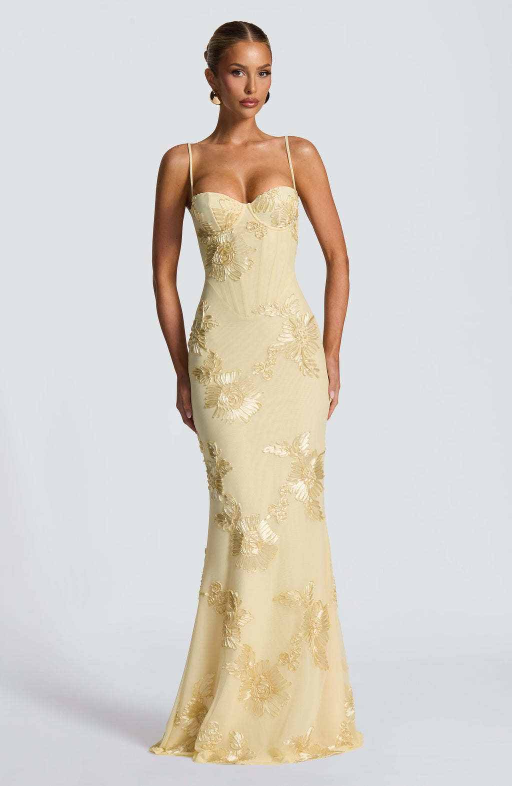 Women's Floral Corset Maxi – Spaghetti Strap Lace Up Back Wedding Guest Dress