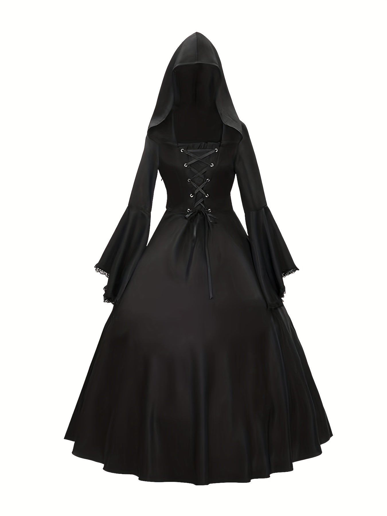 Women's Gothic Hooded Costume – Lace Up Bell Sleeve Halloween Party