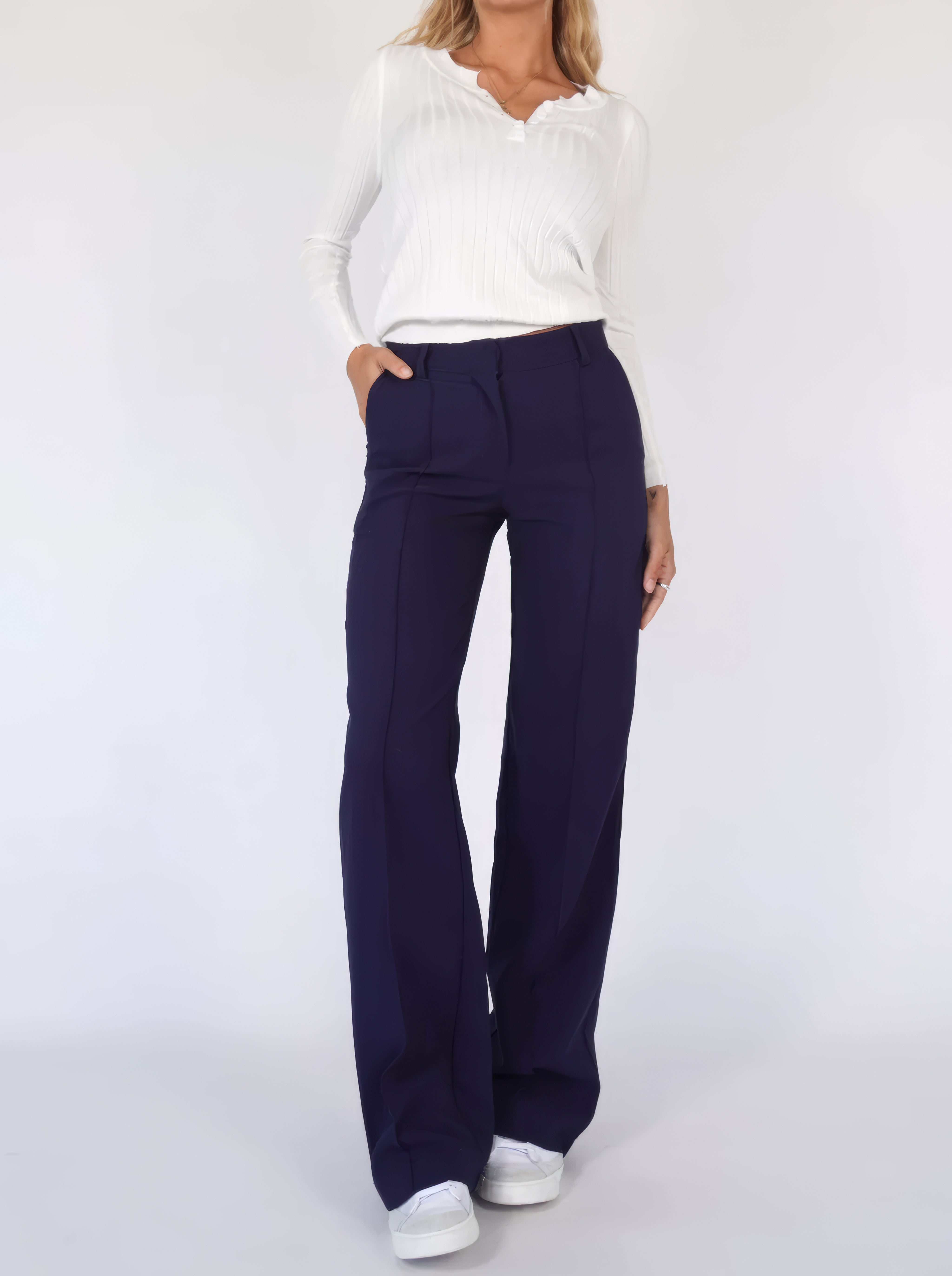 Women's High Waist Wide Leg Pants – Front Seam Side Pockets Workplace Meetings