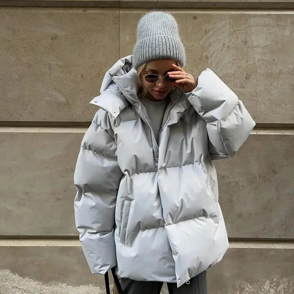 Women's Hooded Quilted Puffer Jacket – Zip Front Snap Placket Winter Wear