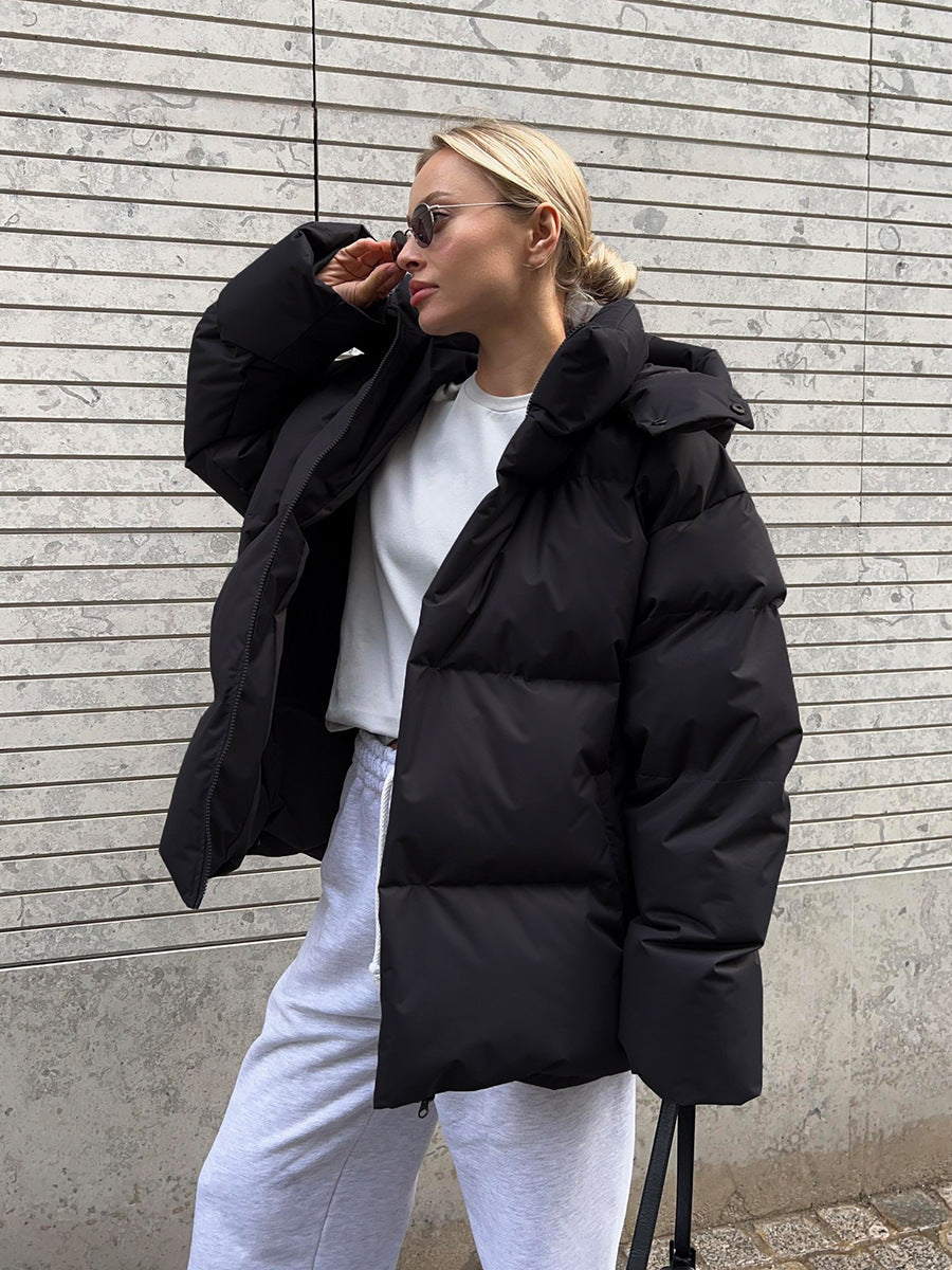 Women's Hooded Quilted Puffer Jacket – Zip Front Snap Placket Winter Wear