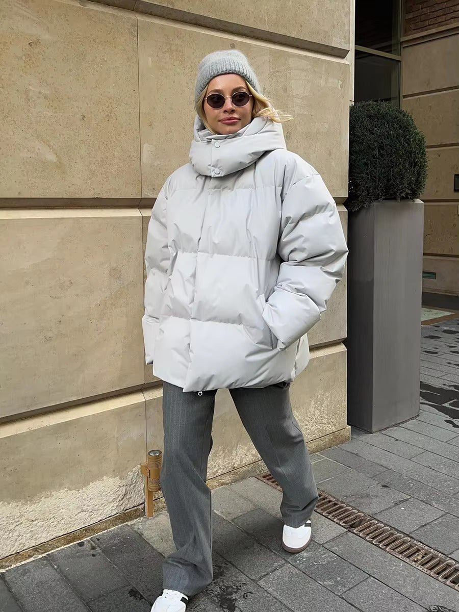 Women's Hooded Quilted Puffer Jacket – Zip Front Snap Placket Winter Wear