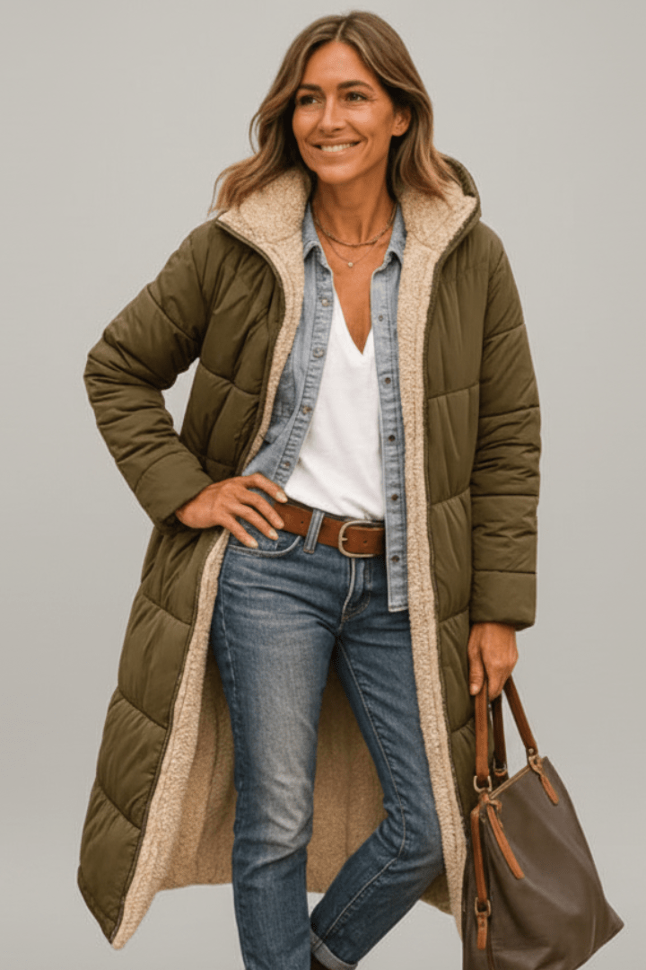 Women's Hooded Quilted Winter Puffer Coat – Zip Front Long Length Snowy Day Outings