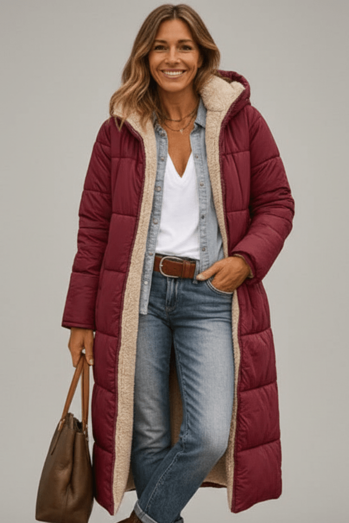 Women's Hooded Quilted Winter Puffer Coat – Zip Front Long Length Snowy Day Outings