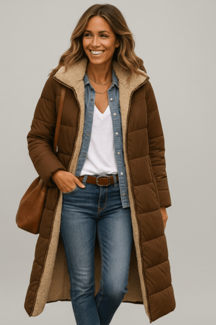 Women's Hooded Quilted Winter Puffer Coat – Zip Front Long Length Snowy Day Outings