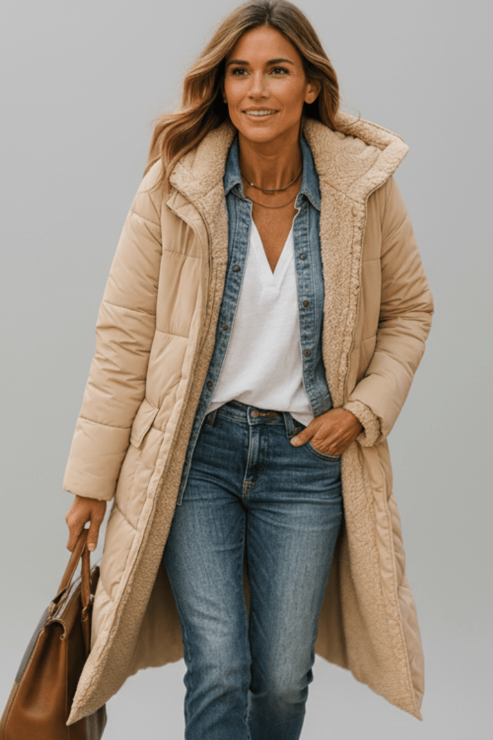 Women's Hooded Quilted Winter Puffer Coat – Zip Front Long Length Snowy Day Outings