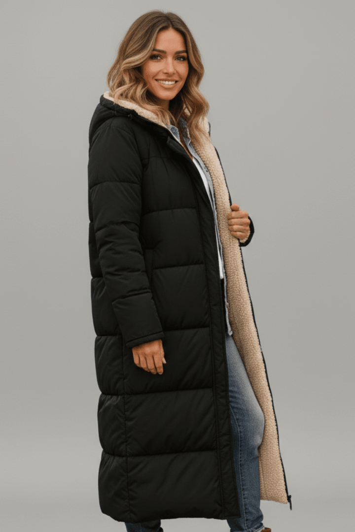 Women's Hooded Quilted Winter Puffer Coat – Zip Front Long Length Snowy Day Outings