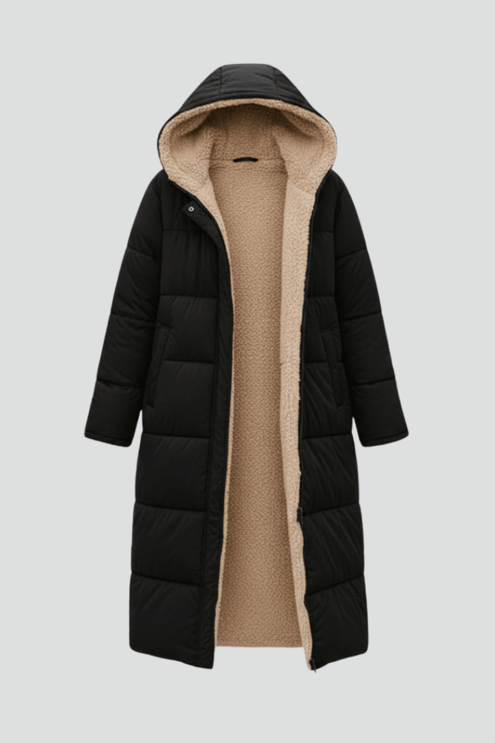 Women's Hooded Quilted Winter Puffer Coat – Zip Front Long Length Snowy Day Outings