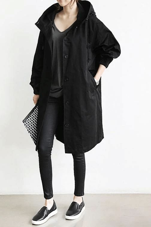 Women's Hooded Trench Coat – Button Front Long Sleeves Everyday Errands