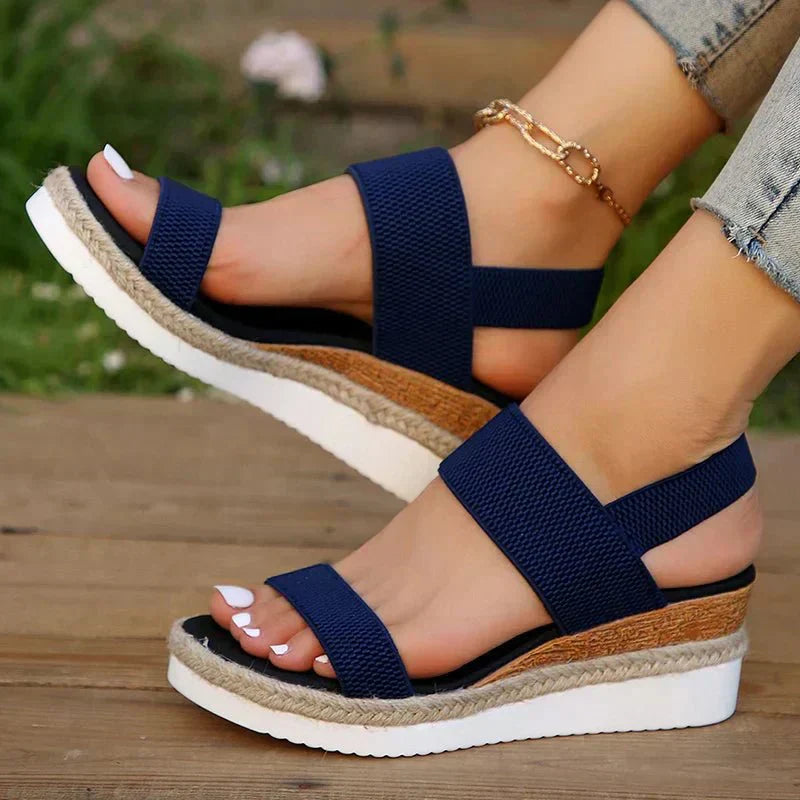 Women's Knit Two Strap Sandals – Espadrille Wedge Platform Open Toe Summer