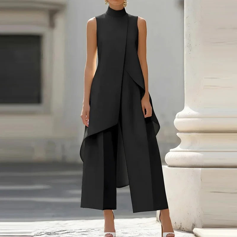 Women's Layered High Neck Two-Piece Set – Sleeveless Wide-Leg Gallery Events
