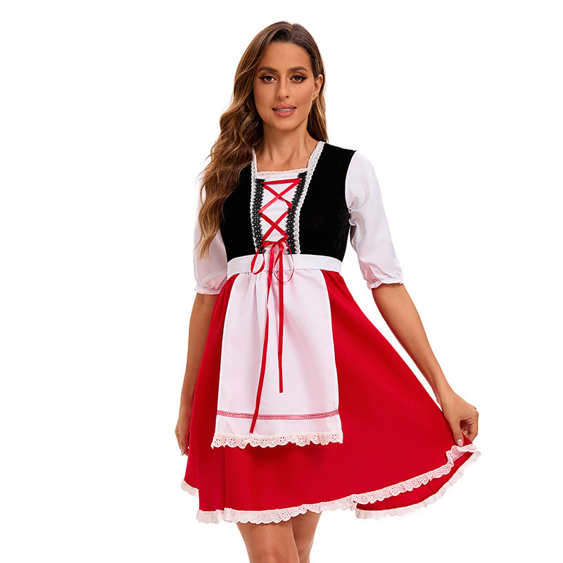Women's Little Red Riding Hood Costume – Apron Lace Trim Halloween Party