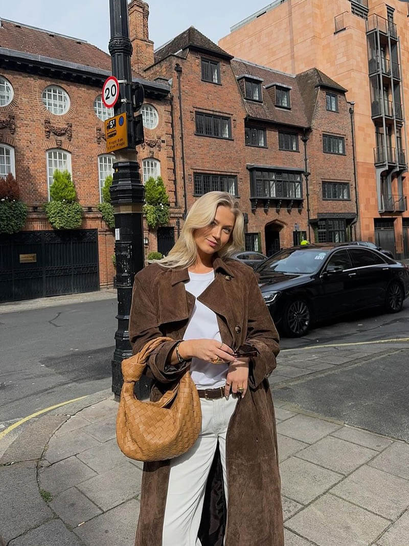 Women's Long Double Breasted Trench Coat – Wide Lapel Tie Belt City Wear