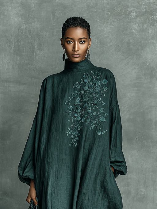 Women's Long Sleeve Floral Maxi Dress – High Neck Lantern Sleeves Museum Visits
