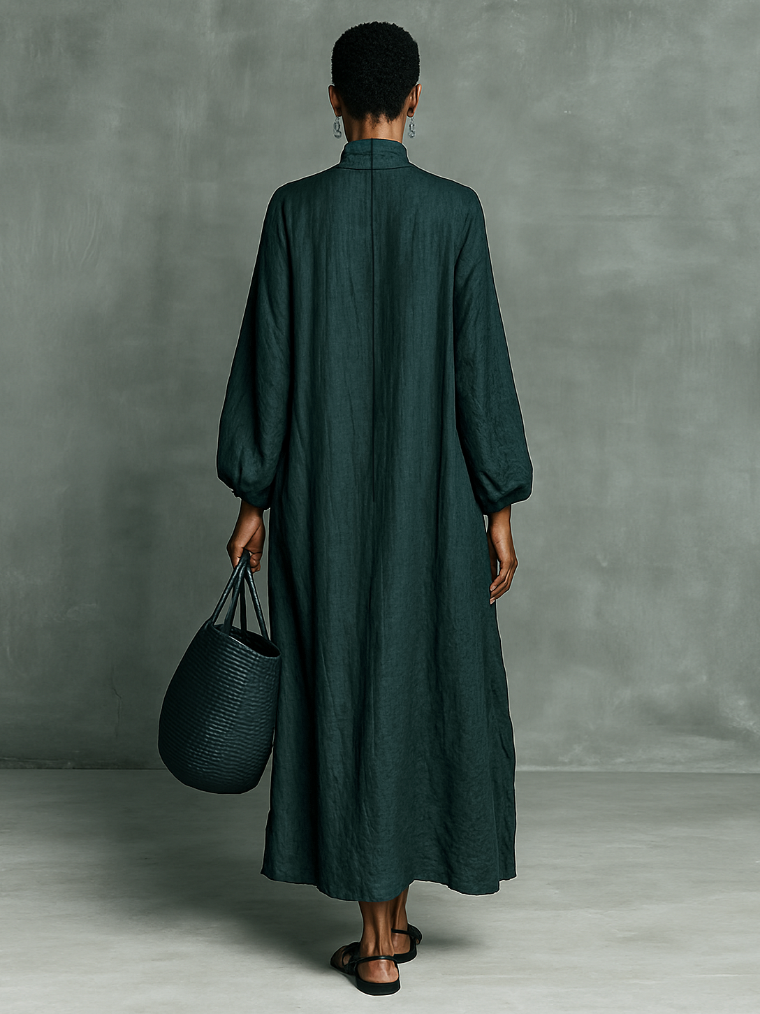 Women's Long Sleeve Floral Maxi Dress – High Neck Lantern Sleeves Museum Visits