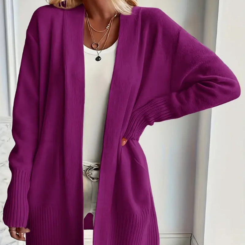 Women's Longline Open Front Cardigan – Ribbed Cuffs Pockets Weekend Shopping