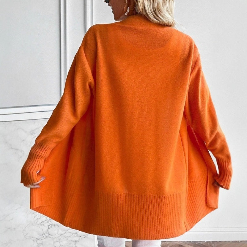 Women's Longline Open Front Cardigan – Ribbed Cuffs Pockets Weekend Shopping