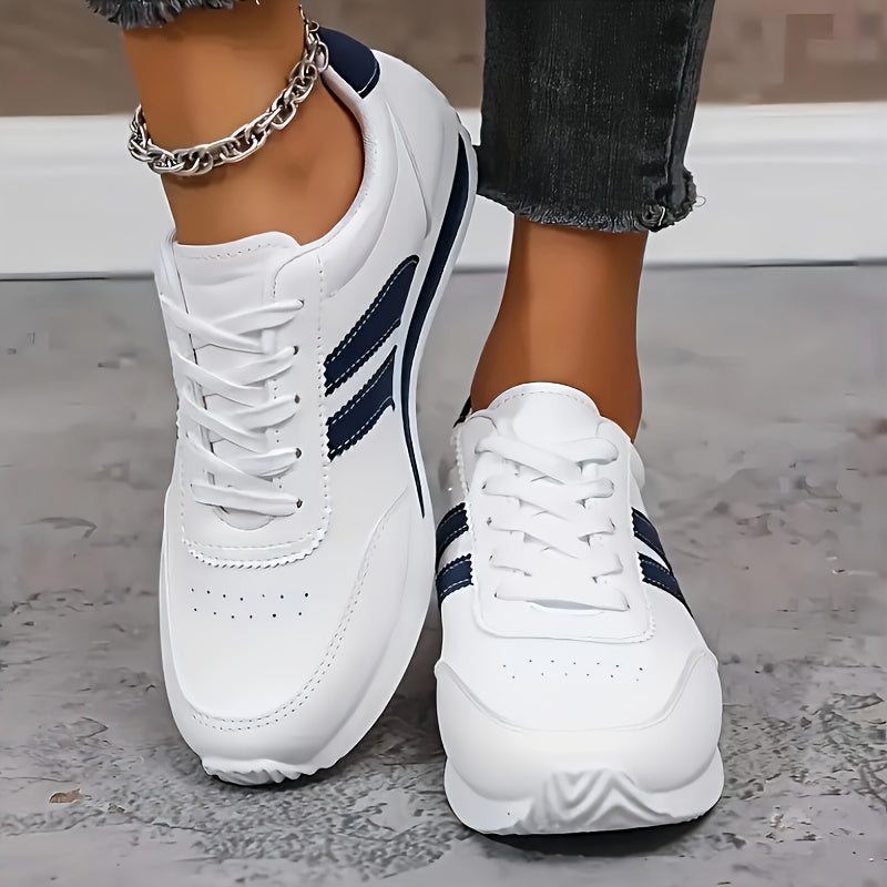 Women's Low-Top Stripe Sneakers – Lace Up Perforated Toe Sightseeing Days