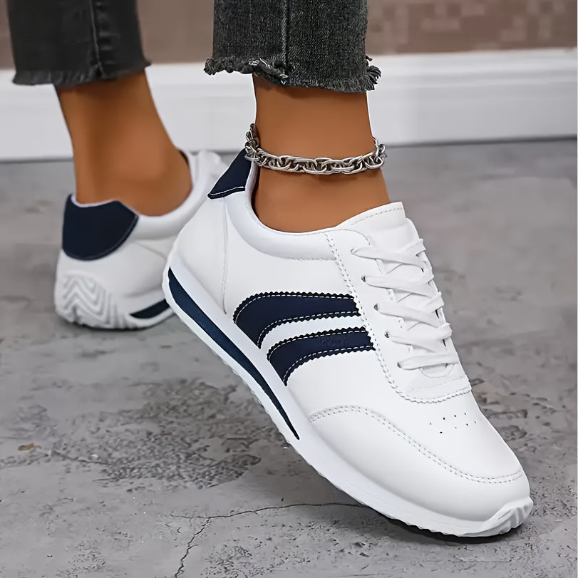 Women's Low-Top Stripe Sneakers – Lace Up Perforated Toe Sightseeing Days