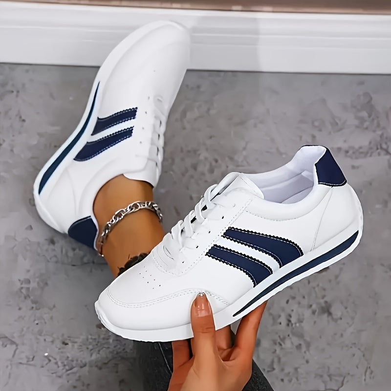 Women's Low-Top Stripe Sneakers – Lace Up Perforated Toe Sightseeing Days