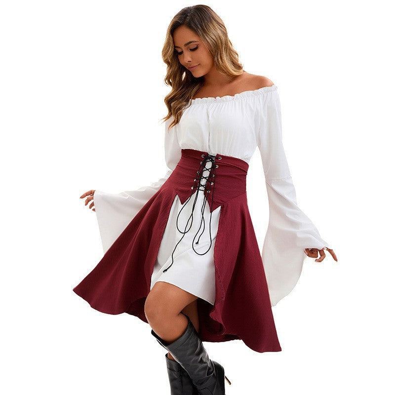 Women's Medieval Renaissance Costume – Lace Up Bell Sleeve Halloween Party