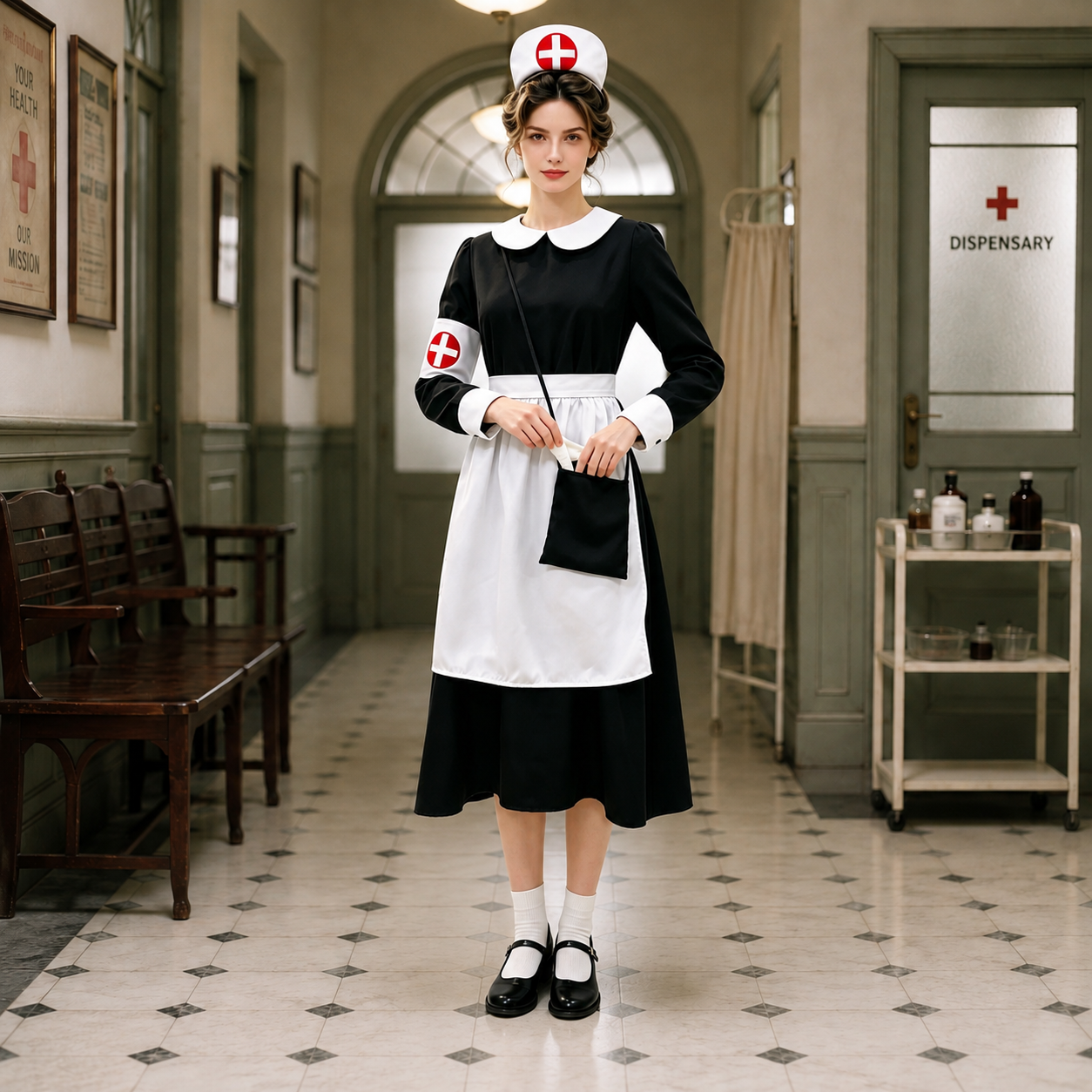 Women's Nurse Costume Dress – Peter Pan Collar Apron Halloween Party
