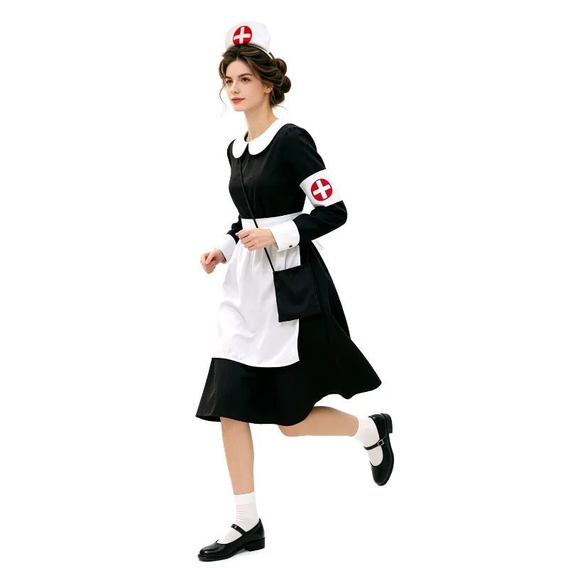 Women's Nurse Costume Dress – Peter Pan Collar Apron Halloween Party