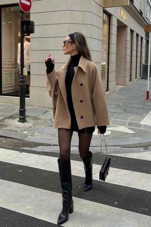 Women's Oversized Wool Jacket – Turn Down Collar Button Front Autumn Outings