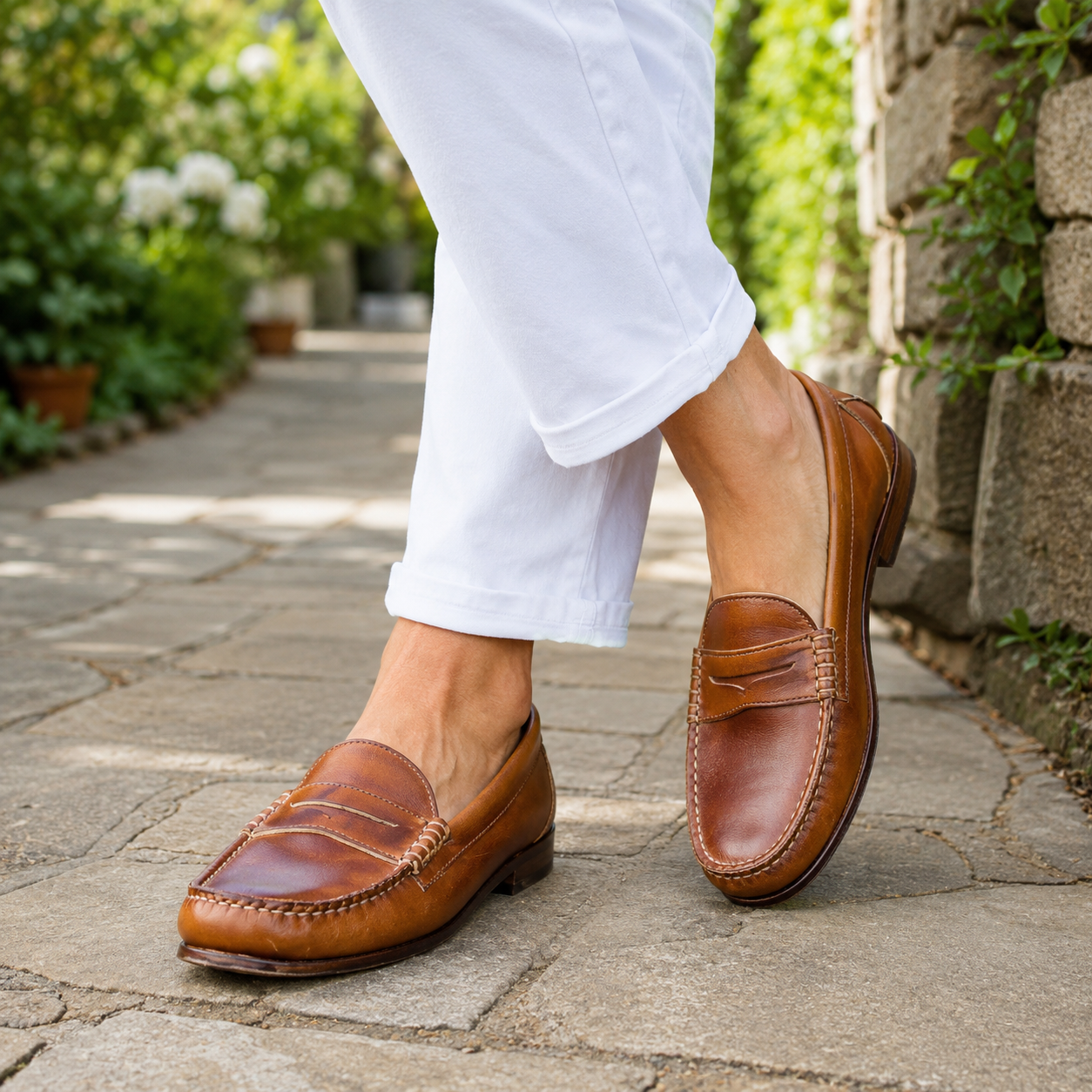 Women's Penny Stitched Leather Loafers – Slip-On Moc Toe Café Meetings