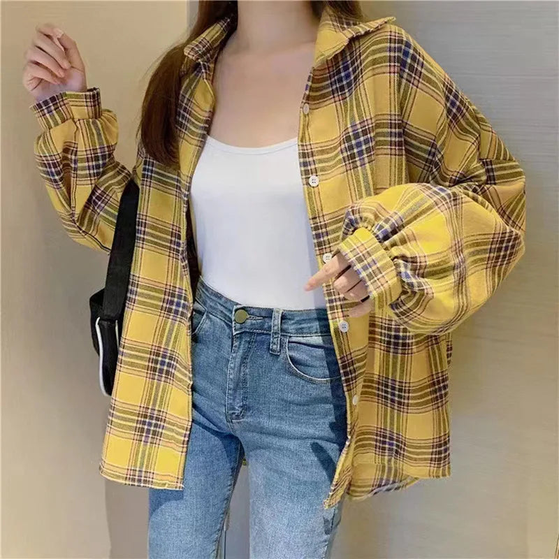 Women's Plaid Flannel Shirt – Button Front Gathered Cuffs Study Days