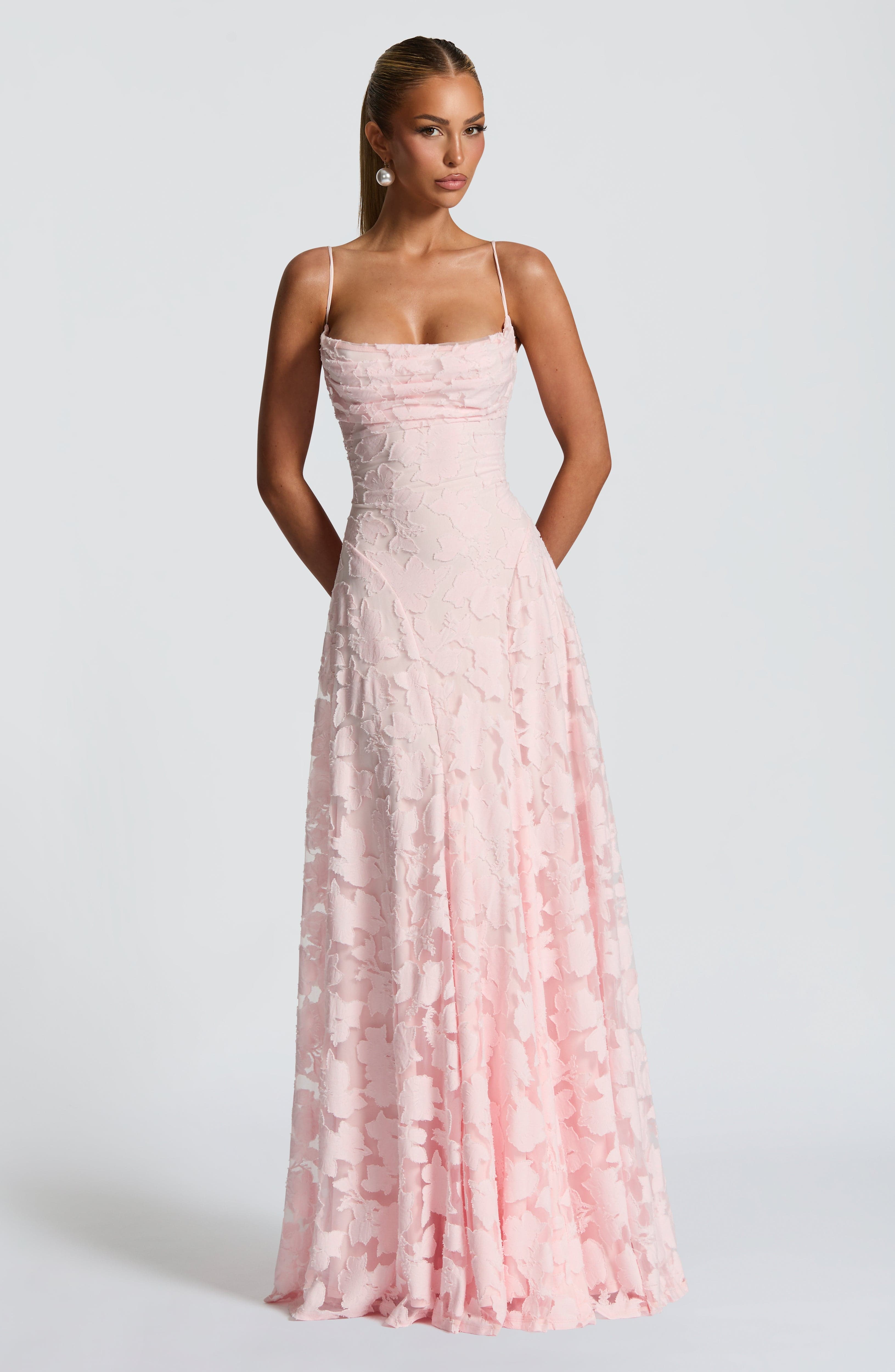 Women's Ruched Floral Maxi Dress – Spaghetti Straps Lace-Up Back Formal Celebrations