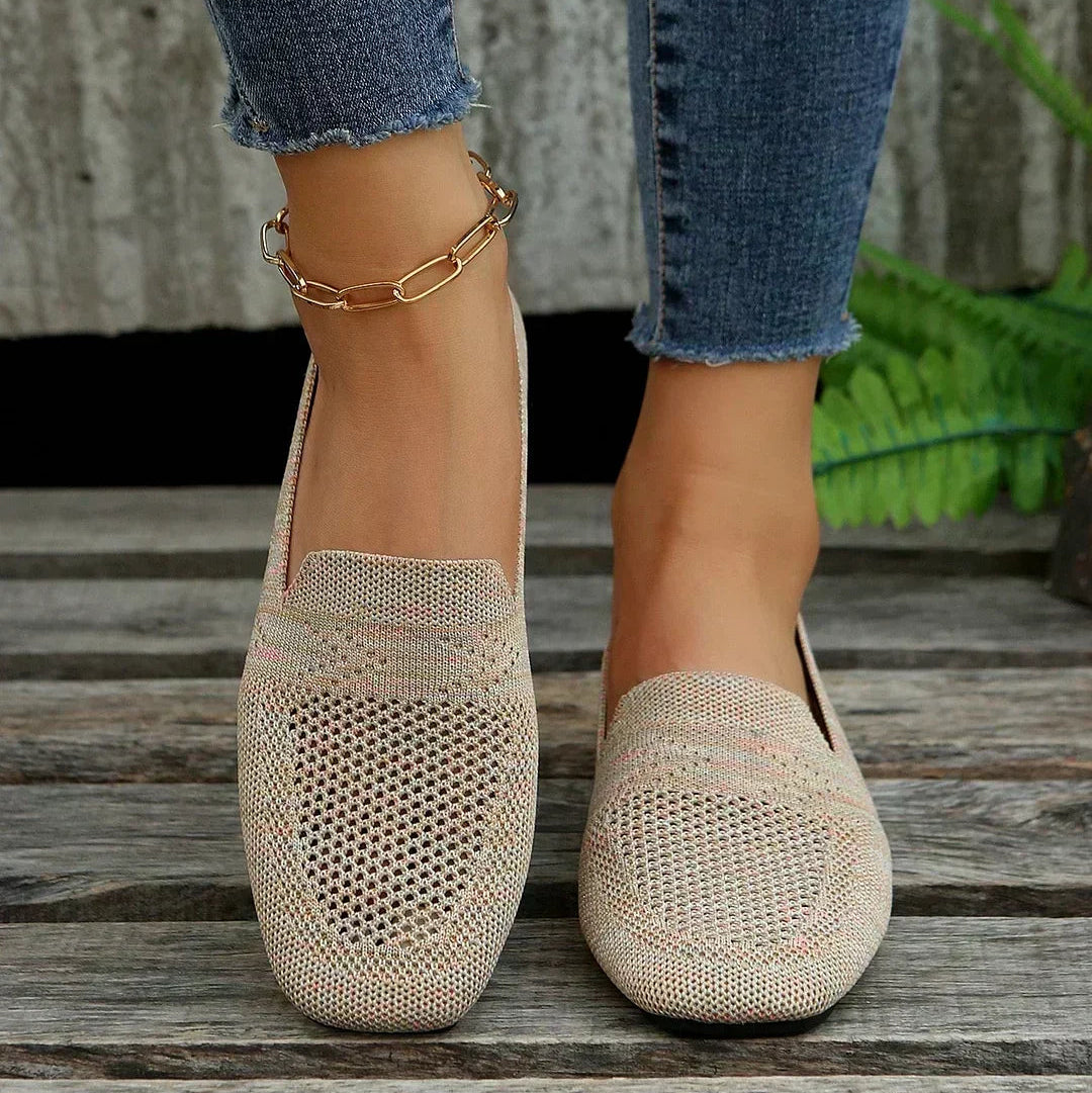 Women's Slip-On Openwork Shoes – Square Toe Low Heel Market Mornings