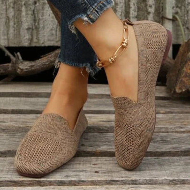 Women's Slip-On Openwork Shoes – Square Toe Low Heel Market Mornings