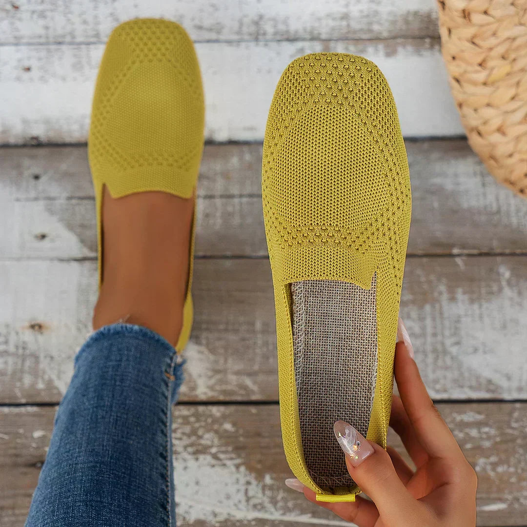 Women's Slip-On Openwork Shoes – Square Toe Low Heel Market Mornings