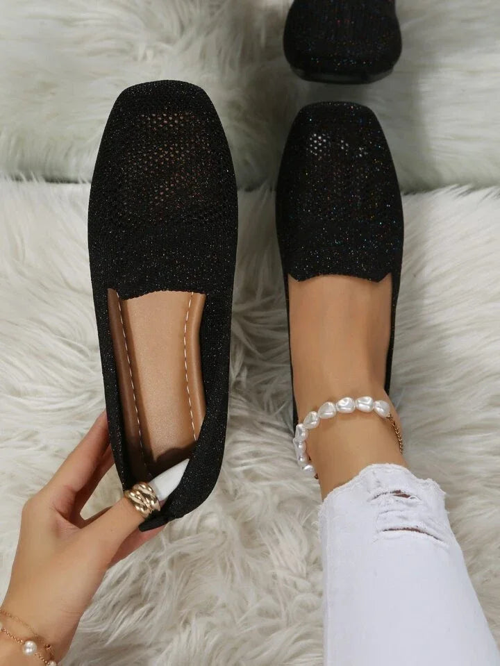 Women's Slip-On Openwork Shoes – Square Toe Low Heel Market Mornings