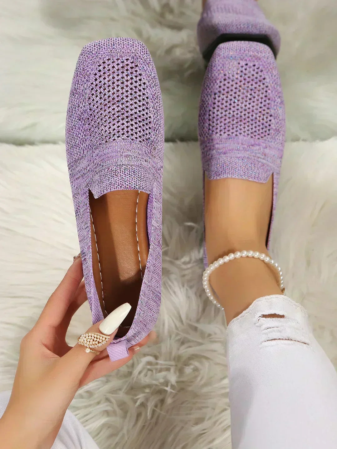 Women's Slip-On Openwork Shoes – Square Toe Low Heel Market Mornings