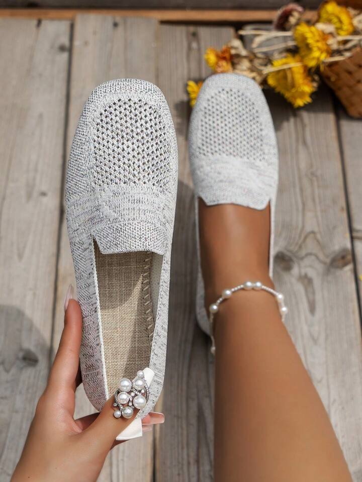 Women's Slip-On Openwork Shoes – Square Toe Low Heel Market Mornings