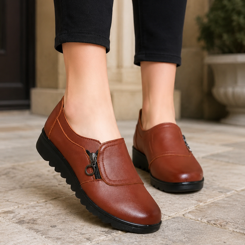 Women's Slip-On Textured Loafers – Side Zipper Round Toe Errand Days