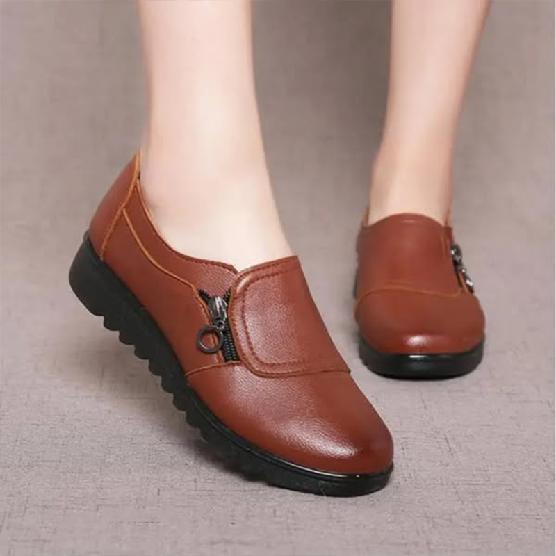 Women's Slip-On Textured Loafers – Side Zipper Round Toe Errand Days