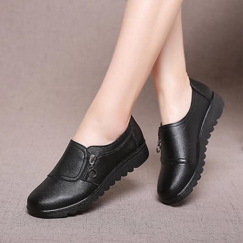 Women's Slip-On Textured Loafers – Side Zipper Round Toe Errand Days