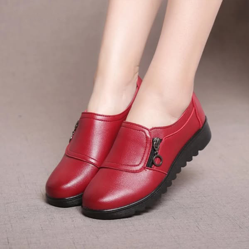 Women's Slip-On Textured Loafers – Side Zipper Round Toe Errand Days
