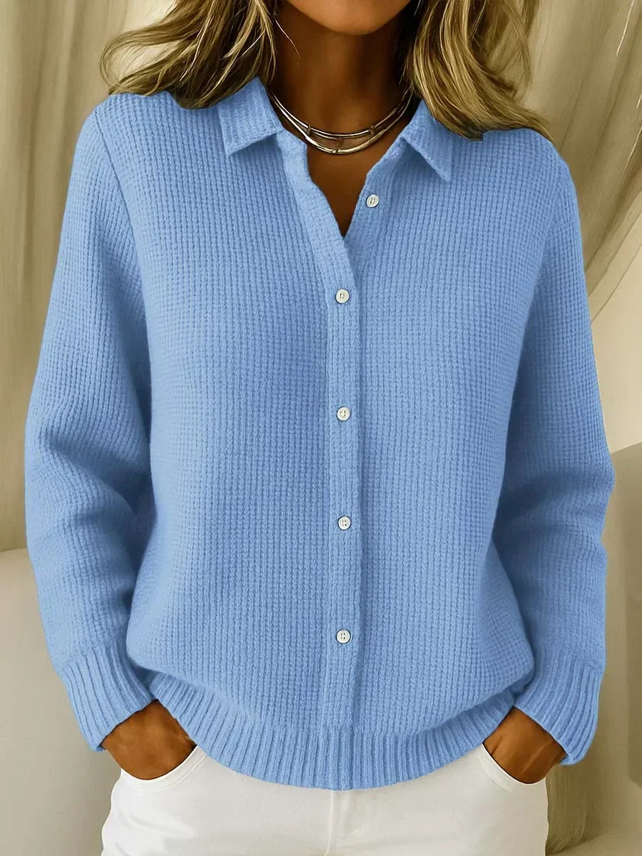 Women's Textured Collared Cardigan – Button Front Long Sleeves Daytime Outings