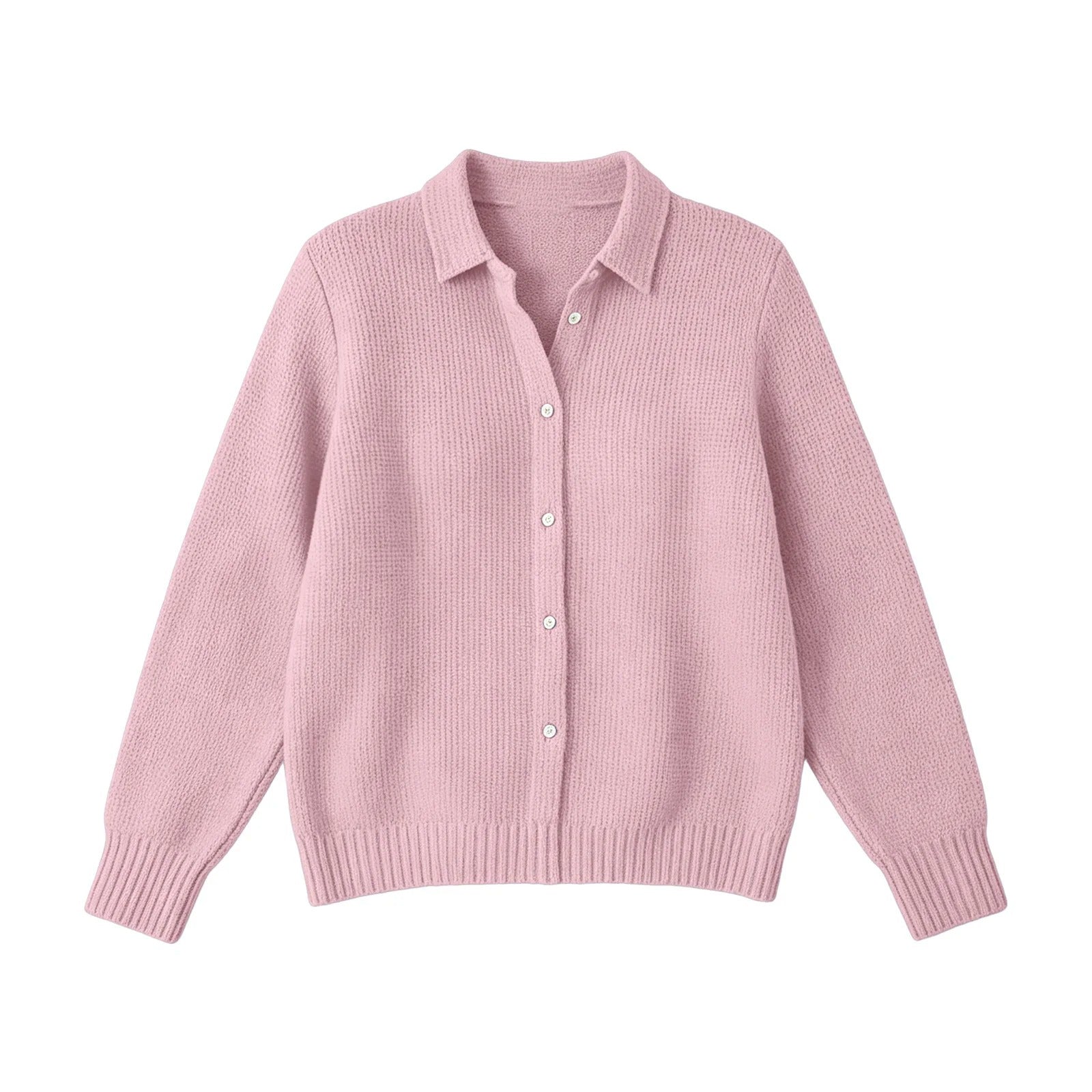Women's Textured Collared Cardigan – Button Front Long Sleeves Daytime Outings
