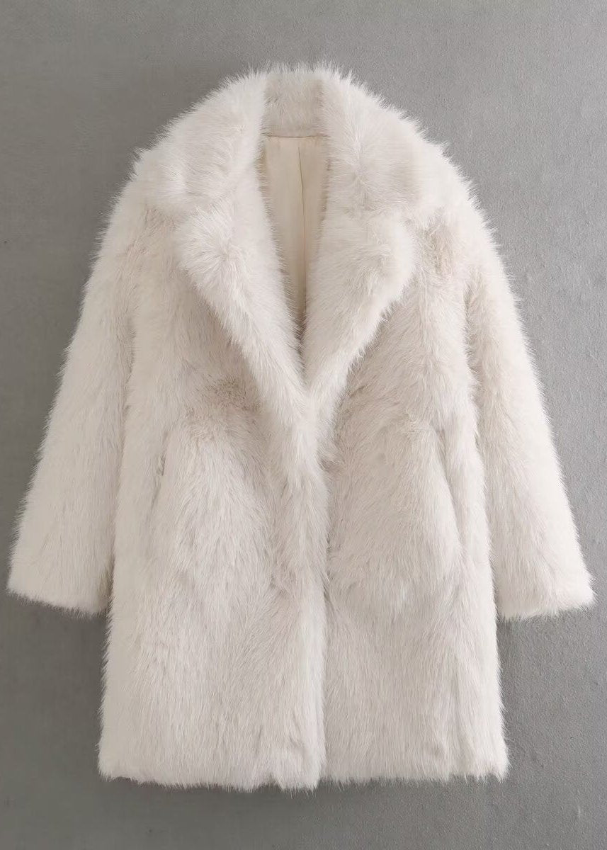 Women's Textured Faux Fur Coat – Shawl Collar Open Front Winter Wear