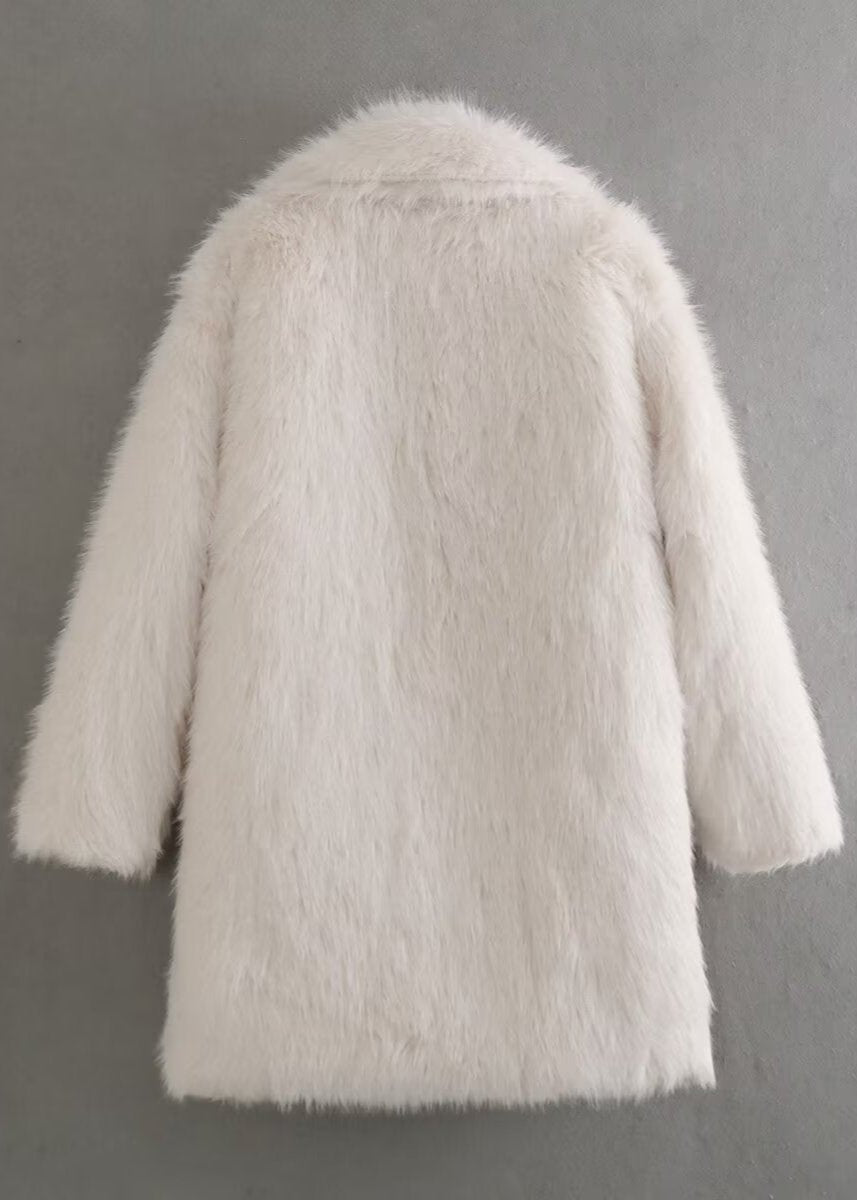 Women's Textured Faux Fur Coat – Shawl Collar Open Front Winter Wear