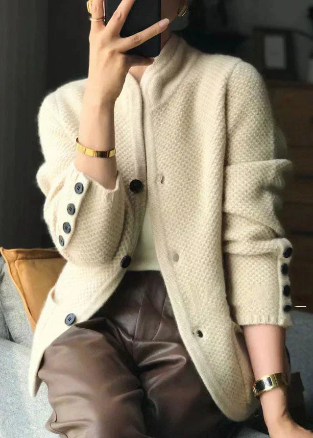 Women's Textured Stand Collar Cardigan – Button Front Patch Pockets Market Visit