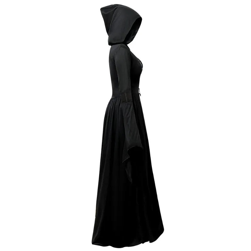 Women's Witch Hooded Dress – Lace Up Bell Sleeve Halloween Costume