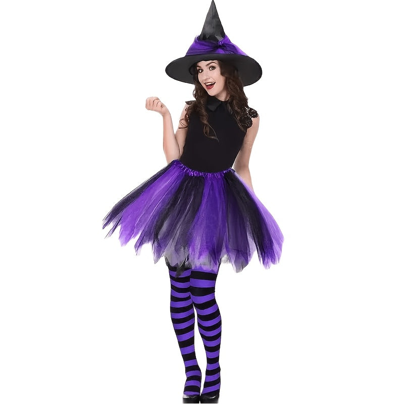 Women's Witch Striped Costume – Pointed Hat Layered Tutu Halloween Party