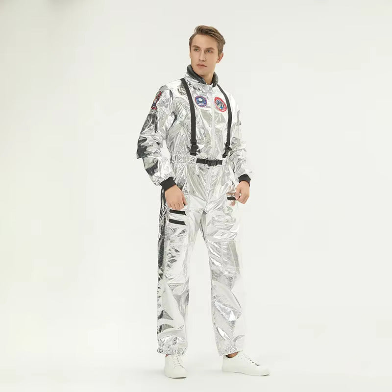 Men's Astronaut Jumpsuit Costume – Zip Front Long Sleeve Patch Detail Halloween Party